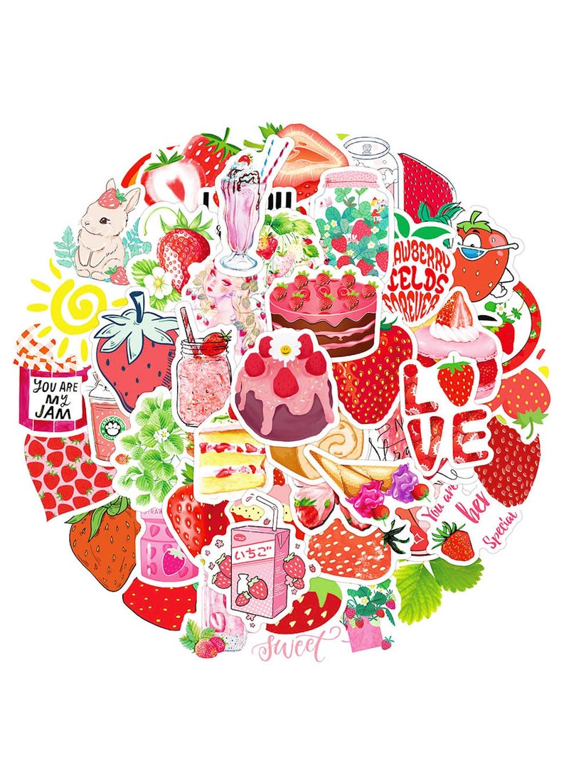 قوس قزح أورينبو مجموعة من 50 ملصق فينيل بتصميم فراولة لطيفة للمراهقين والأولاد والبنات والبالغين وزجاجات المياه والكمبيوتر المحمول والسيارة والجيتار ولوح التزلج والكمبيوتر بتصميم حلوى، ملصق فينيل مقاوم للماء بتصميم جمالي عصري لطيف - Image 1