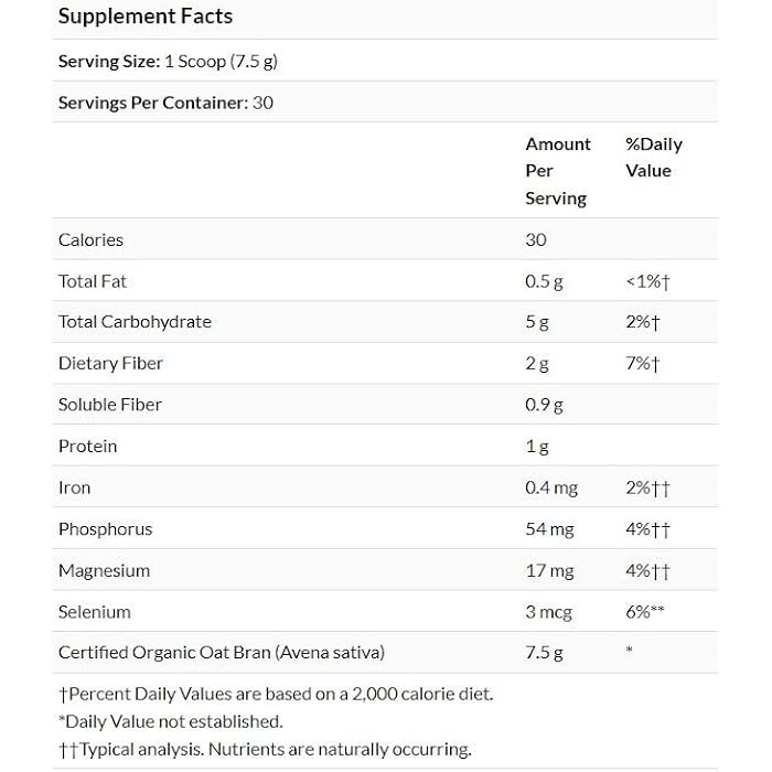 Swanson Certified Organic Oat Bran Fiber 8 Ounce (227 g) Pwdr - Image 2