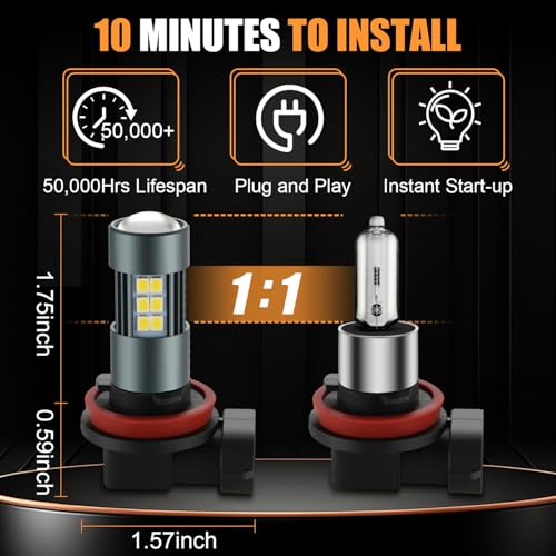 iFunyLED H11 LED Fog Light Bulbs, H8 H16 Super Bright 6500K Cool White, Plug and Play, Replacement Fog Lights for Car Truck SUV, 2-Pack - Image 5