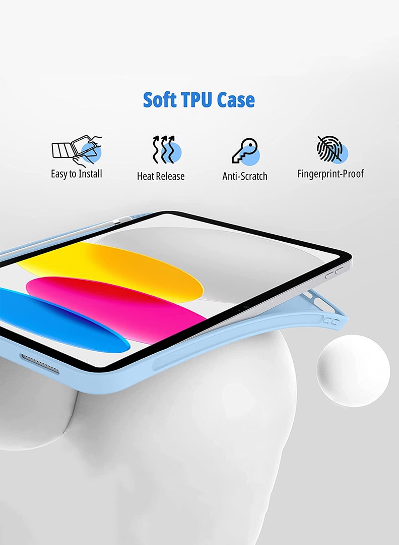 Theodor Case for iPad Air M3 2025/ M2 2024 11-Inch , iPad Air 5/4 (2022/2020 5th/4th Gen 10.9-Inch) with Pencil Holder, Slim Tablet Cover with Soft TPU Back, Auto Wake/Sleep Sky Blue  - Image 4