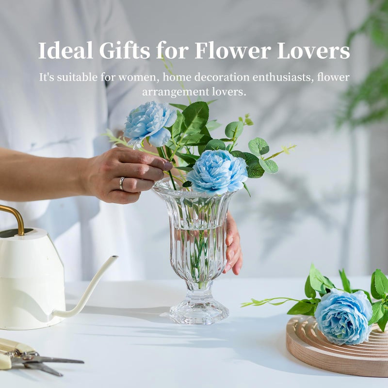 Glasseam Pedestal Glass Vase for Flowers, 7.5in Tall Compote Vase Set of 3, Crystal Clear Vases for Centerpieces, Ribbed Decorative Vases for Home Decor, Cute Footed Urn for Living Room Decorations - Image 5
