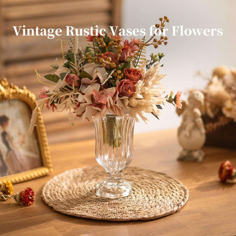 Glasseam Pedestal Glass Vase for Flowers, 7.5in Tall Compote Vase Set of 3, Crystal Clear Vases for Centerpieces, Ribbed Decorative Vases for Home Decor, Cute Footed Urn for Living Room Decorations - Image 4