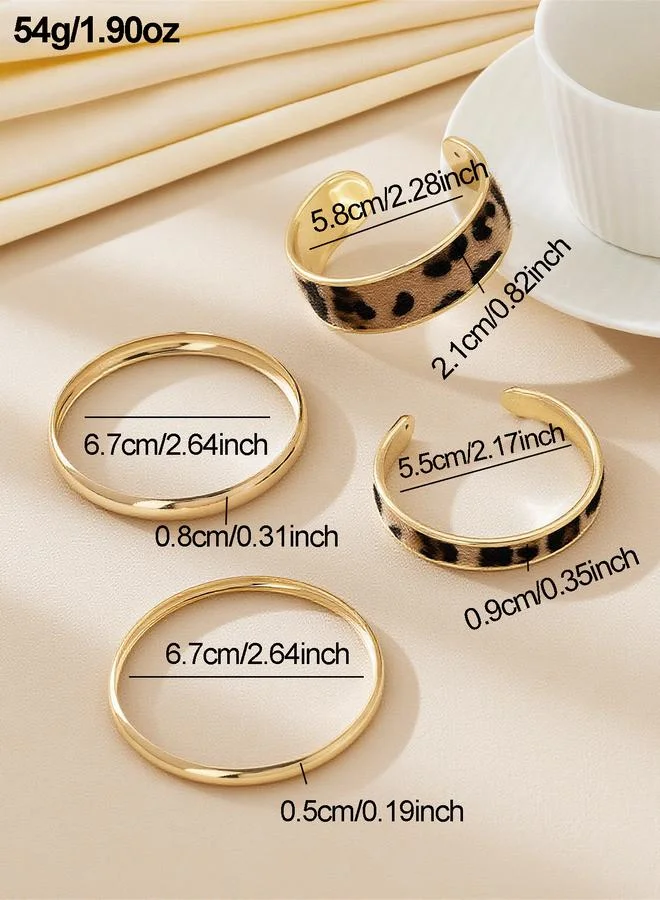 Take Two  Pack of 4 - Gold Tone Leopard Print Bangle Bracelets for Women | Best Price UAE