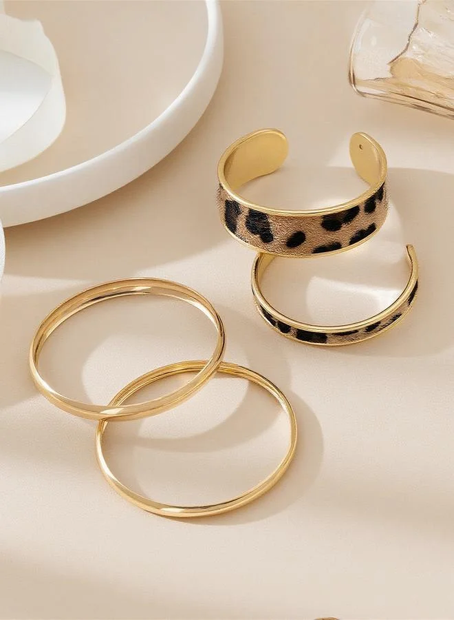 Take Two Pack of 4 - Gold Tone Leopard Print Bangle Bracelets