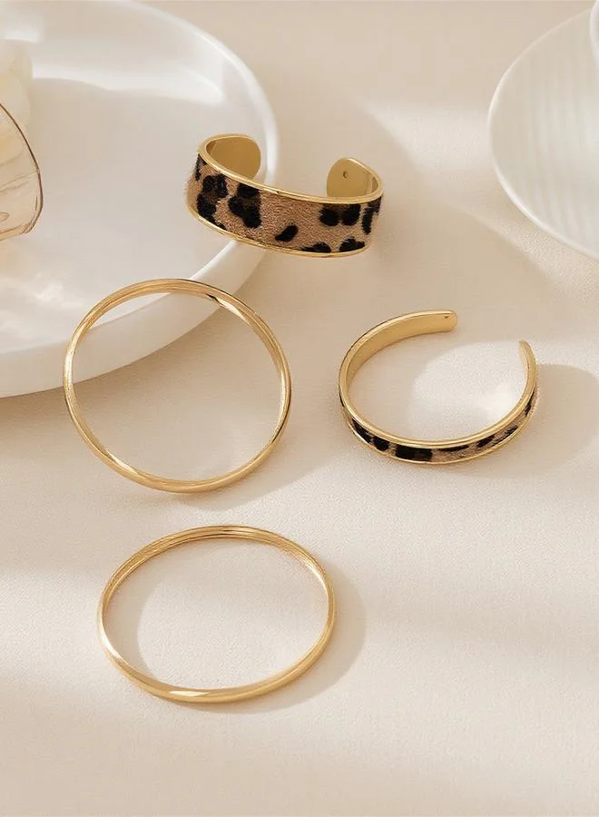 Take Two  Pack of 4 - Gold Tone Leopard Print Bangle Bracelets for Women | Best Price UAE
