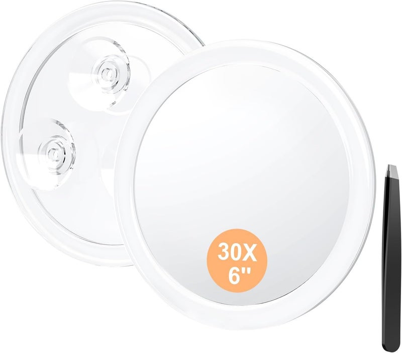 Auxmir 30x Wall Mounted Magnifying Mirror Make Up Mirror with 30x Magnification Makeup Mirror 15 cm Round Travel Mirror 30X with 3 Suction Cups for Home Dressing Table Bathroom Travel