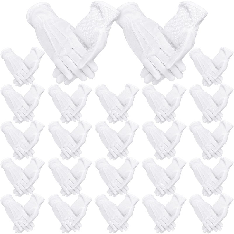 Chuarry 24 Pairs White Parade Gloves Non Slip Dot Gloves Thin Cotton Gloves Men Women Coin Inspection Gloves Marching Gloves (3 Stripes Style) - Image 1