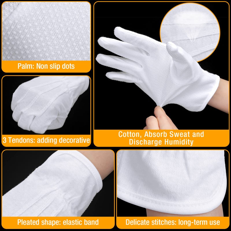 Chuarry 24 Pairs White Parade Gloves Non Slip Dot Gloves Thin Cotton Gloves Men Women Coin Inspection Gloves Marching Gloves (3 Stripes Style) - Image 5