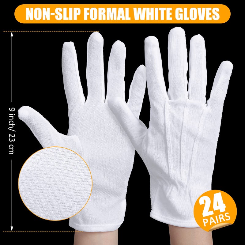 Chuarry 24 Pairs White Parade Gloves Non Slip Dot Gloves Thin Cotton Gloves Men Women Coin Inspection Gloves Marching Gloves (3 Stripes Style) - Image 2
