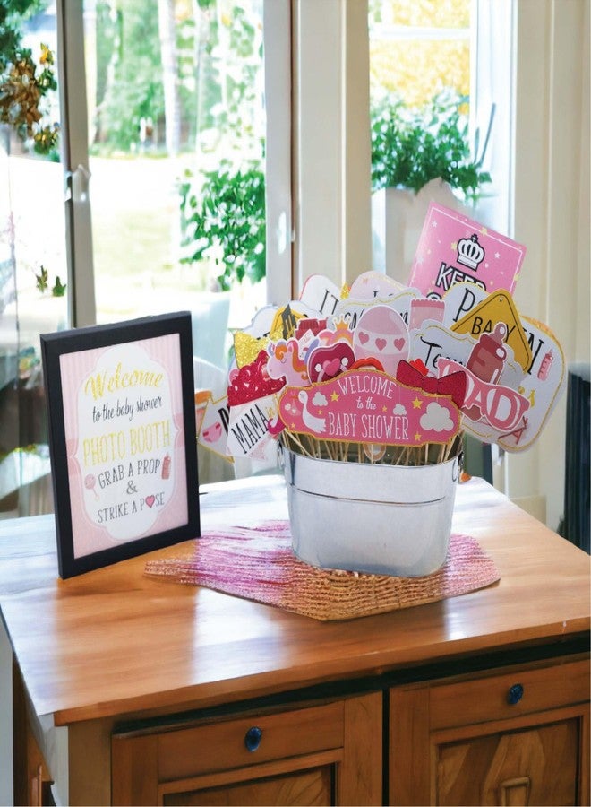 Outside The Booth Girl Baby Shower Photo Booth Props - 41-pc Photobooth Kit with 8 x 10-Inch Sign, 60 Adhesive Pads, 45 Sticks - Baby Photo Booth Props Girl - Photo Props for Baby Shower - Image 5