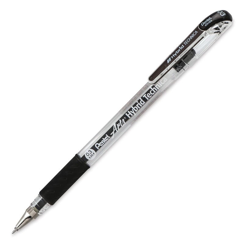 Pentel Arts Hybrid Technica Pen, (0.3mm), Ultra Fine Point, Black Ink, Box of 12 (KN103-A)