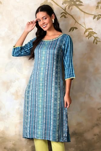Aurelia Women's Blue Geometric Printed Printed Regular Kurta - Image 2