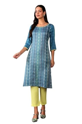 Aurelia Women's Blue Geometric Printed Printed Regular Kurta - Image 1