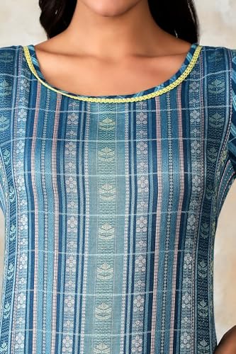 Aurelia Women's Blue Geometric Printed Printed Regular Kurta - Image 3