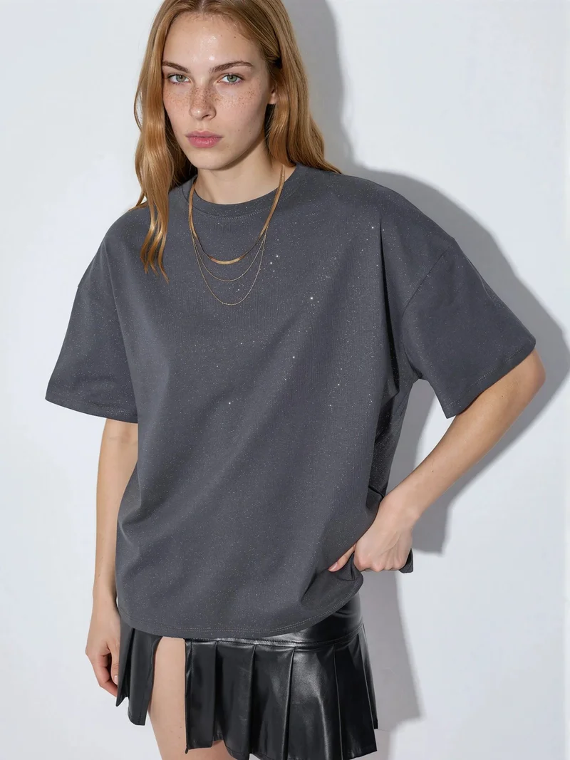 بوسيم BUSEM Sequin Crew Neck Short Sleeve T-Shirt