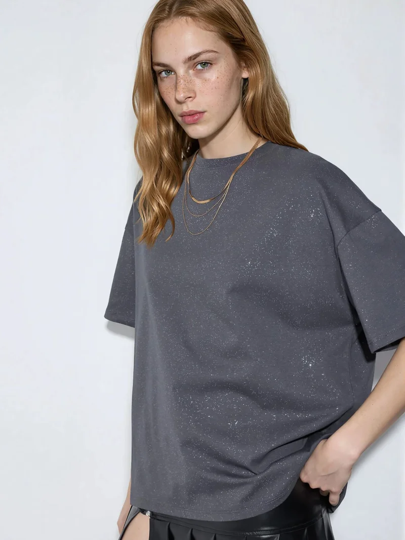 بوسيم BUSEM Sequin Crew Neck Short Sleeve T-Shirt