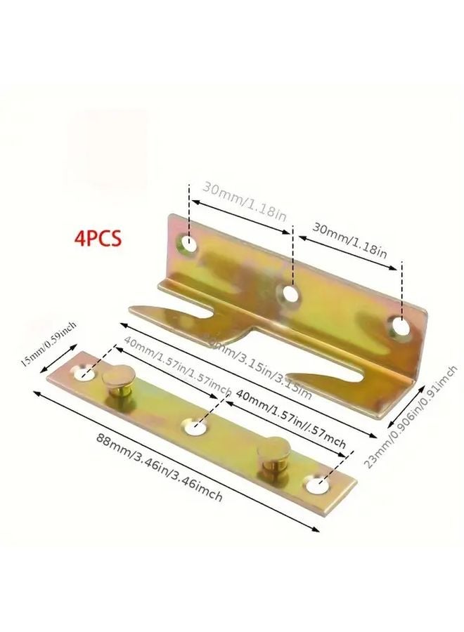 4Pcs Heavy Duty Metal Bed Rail Brackets Golden Colorful Easy Install No Electricity Required - Image 1