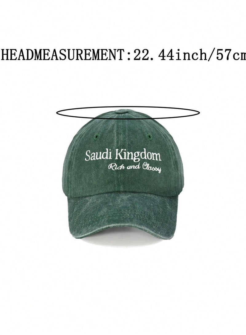 قبعة كاجوال باللون الأخضر مطرزة بعبارة Saudi Kingdom – كاب أنيقة للاستخدام اليومي والاحتفال باليوم الوطني السعودي - Image 2
