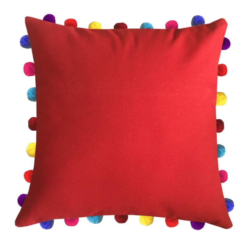 Lushomes Cushion Cover 20x20 Boho Cushion Covers Sofa Pillow Cover Cushion Covers with Tassels Cushion Cover with pom pom 20x20 Inches Set of 3Red - Image 2