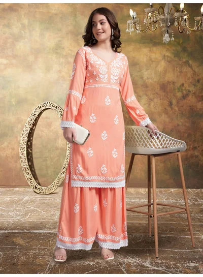 Alaya Women Hand Embroidered Lucknowi Chikankari Rayon Kurta Set-AL4077KS