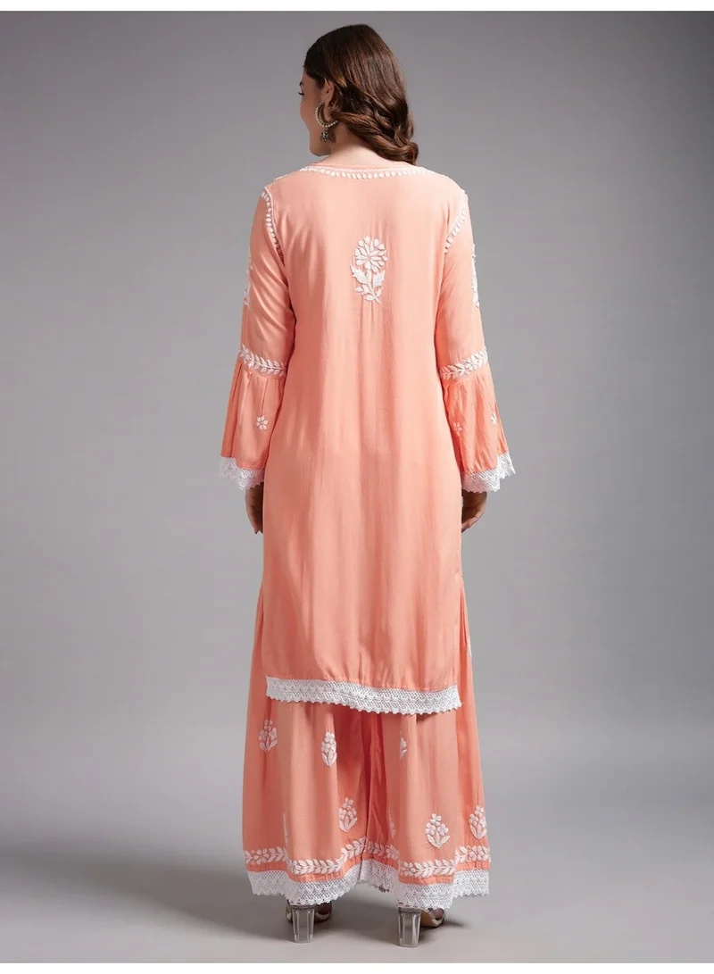 Alaya Peach Women Hand Embroidered Lucknowi Chikankari Rayon Kurta Set-AL4077KS for Women | Best Price UAE
