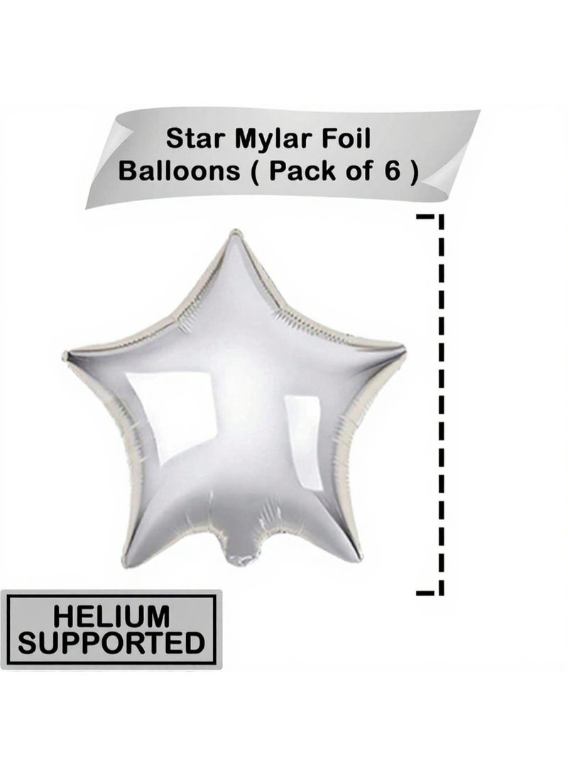 Silver Star Balloons for Party Decoration – Pack of 6, 18 Inch | Twinkle Little Star Silver Balloons for Birthday | Star Shaped Balloon for Baby Shower, Wedding, Magical Prom, Engagement, Anniversary - Image 4