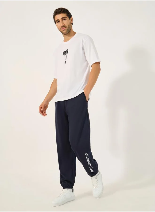 ستايلي Slogan Print Relaxed Fit Cotton Terry Joggers