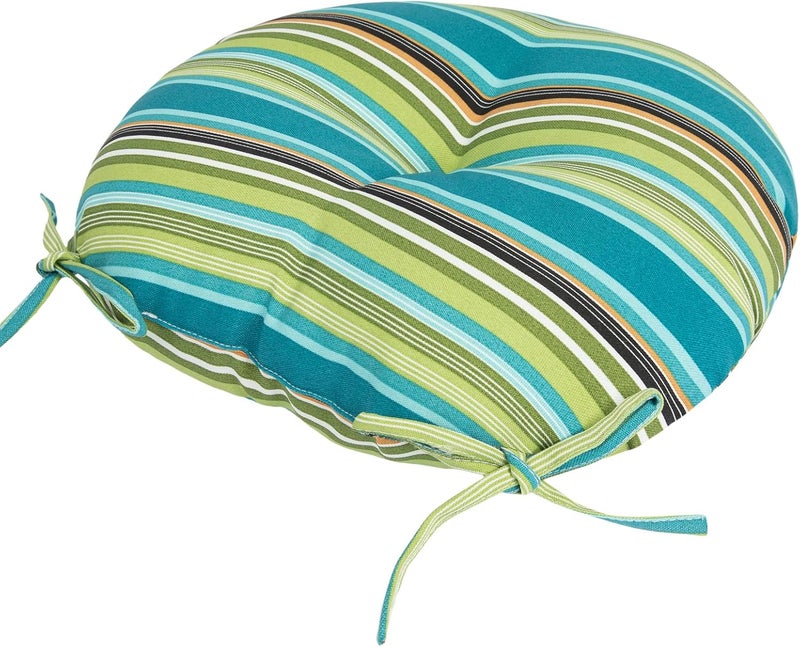 FUNHOME Bistro Chair Cushions 15 inch,Set of 2,Tufted Round Chair Cushions with Ties,15"x15"x4",Water Resistant Round Seat Cushion for Barstool Chairs,Patio Garden Kitchen Outdoor Furniture(Green Stripe) - Image 5