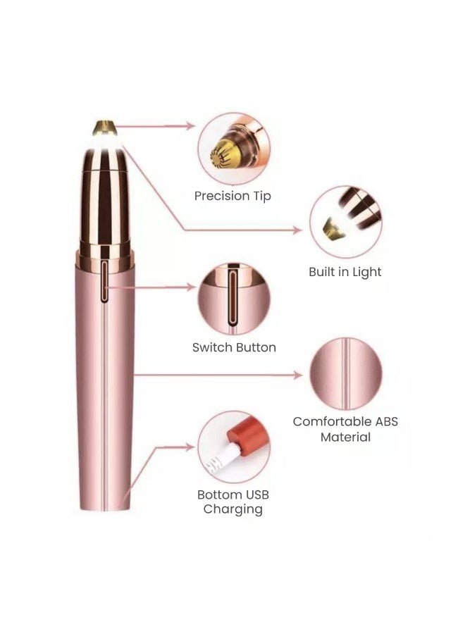 Electric Rechargeable Facial Women Hair Remover Eyebrow Trimmer Painless Precision Rechargeable Lipstick Style Trimmer with LED Light for Eyebrows Lips Nose Chin and Facial Hair Dermaplaning Tool Painless Precision Portable Razor for Face Portable USB Rechargeable Gentle Hair Removal Device for All Skin Types Hair Trimmer Travel Friendly Gift for Women - Image 2