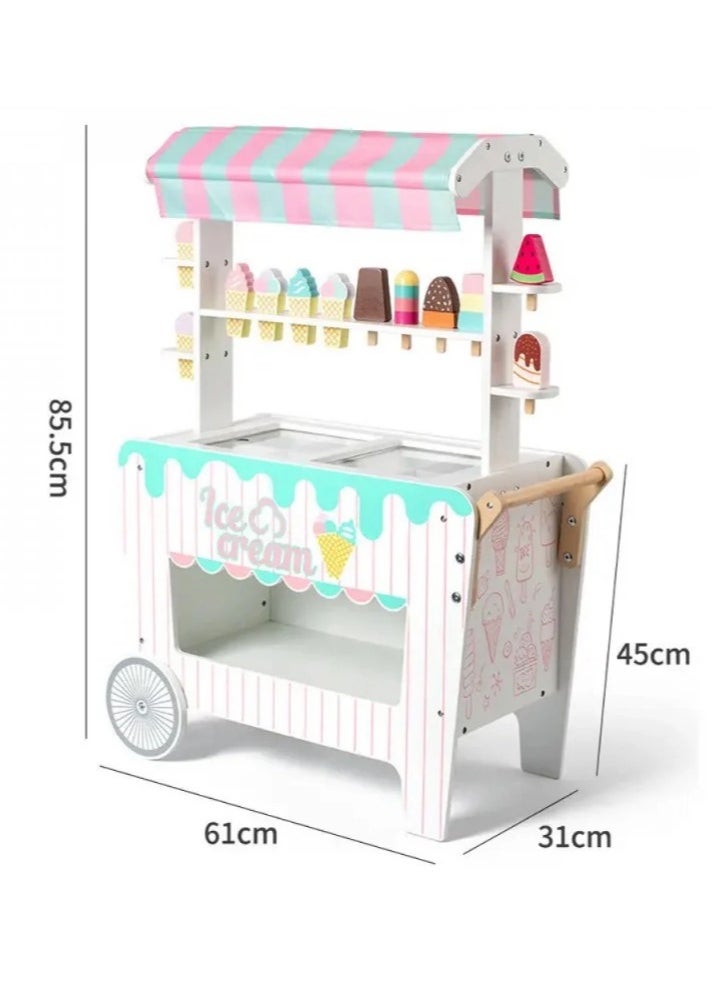 Wooden Ice Cream Cart for Kids, a unique and fun toy for kids, simulates the real ice cream selling experience and helps enhance imagination and creativity through imaginative play