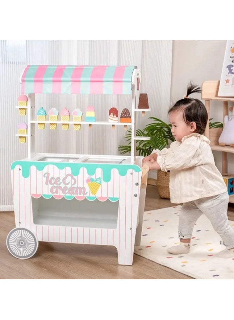 Wooden Ice Cream Cart for Kids, a unique and fun toy for kids, simulates the real ice cream selling experience and helps enhance imagination and creativity through imaginative play