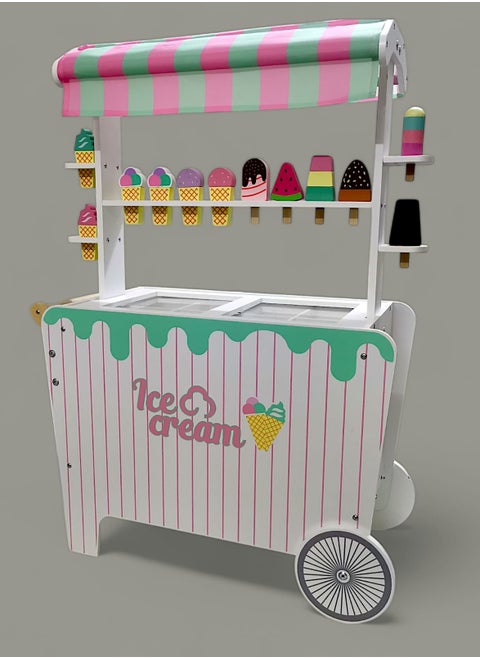 Wooden Ice Cream Cart for Kids, a unique and fun toy for kids, simulates the real ice cream selling experience and helps enhance imagination and creativity through imaginative play