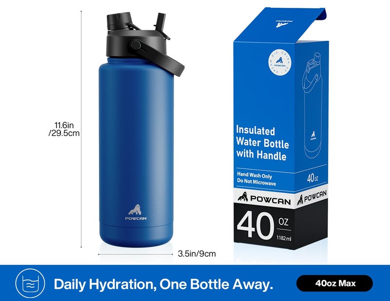 POWCAN 40 oz Insulated Water Bottle with 2-in-1 Straw and Spout Lid, Keep Cold 24H, Leak-Proof, BPA-Free, Double Wall Stainless Steel Water Bottle for Sports, Gym, Travel, and School (Pacific Ocean) - Image 5