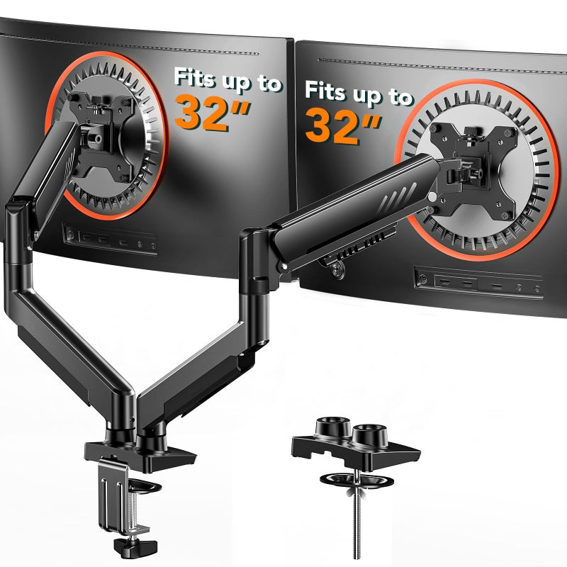 ErGear Dual Monitor Arm, Full Adjustable Monitor Mount for 13â€“32â€³ Screens, Fast Install Computer Monitor Stand with Tool-Free VESA Mount, Max Load 19.8 lbs, Max VESA 100x100mm - Image 1