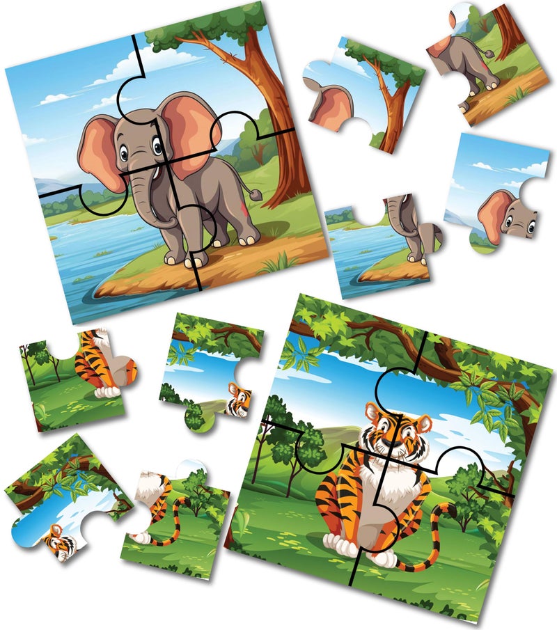 Homecute Wooden Jigsaw Puzzle Game for Children & Kids, Wooden Puzzle for Kid's, Birthday Return Gifts for Kids, Learning & Education Toy 3-4 Years Kid’s- 4 Pieces Pack of 6 (Animal with Nature) - Image 2