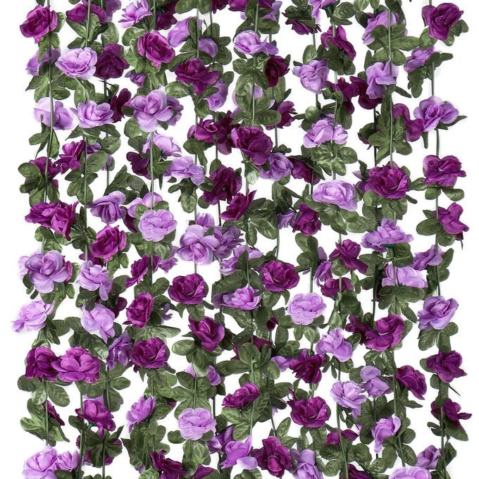 9 PACK 72 FT ARTIFICIAL FLOWER GARLAND FAKE PURPLE ROSES VINES SILK FLOWERS FAUX PLASTIC OUTDOOR HANGING FLORAL IVY GARLAND DECORATION FOR WEDDING ARCH BEDROOM HOME WALL BACKDROP ROOM DECOR