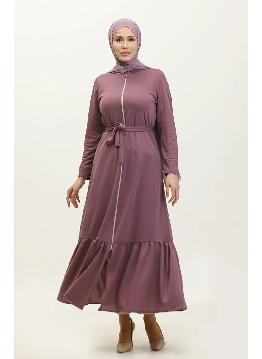 Sefa Merve Pleated Belted Abaya 0703-02 Lilac