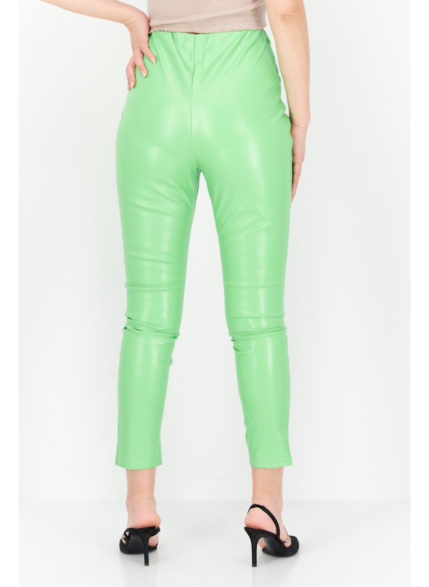 I SAW IT FIRST - Women Solid Faux Leather Pants, Lime Green - Image 1