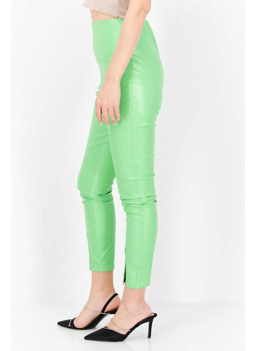 I SAW IT FIRST - Women Solid Faux Leather Pants, Lime Green - Image 1