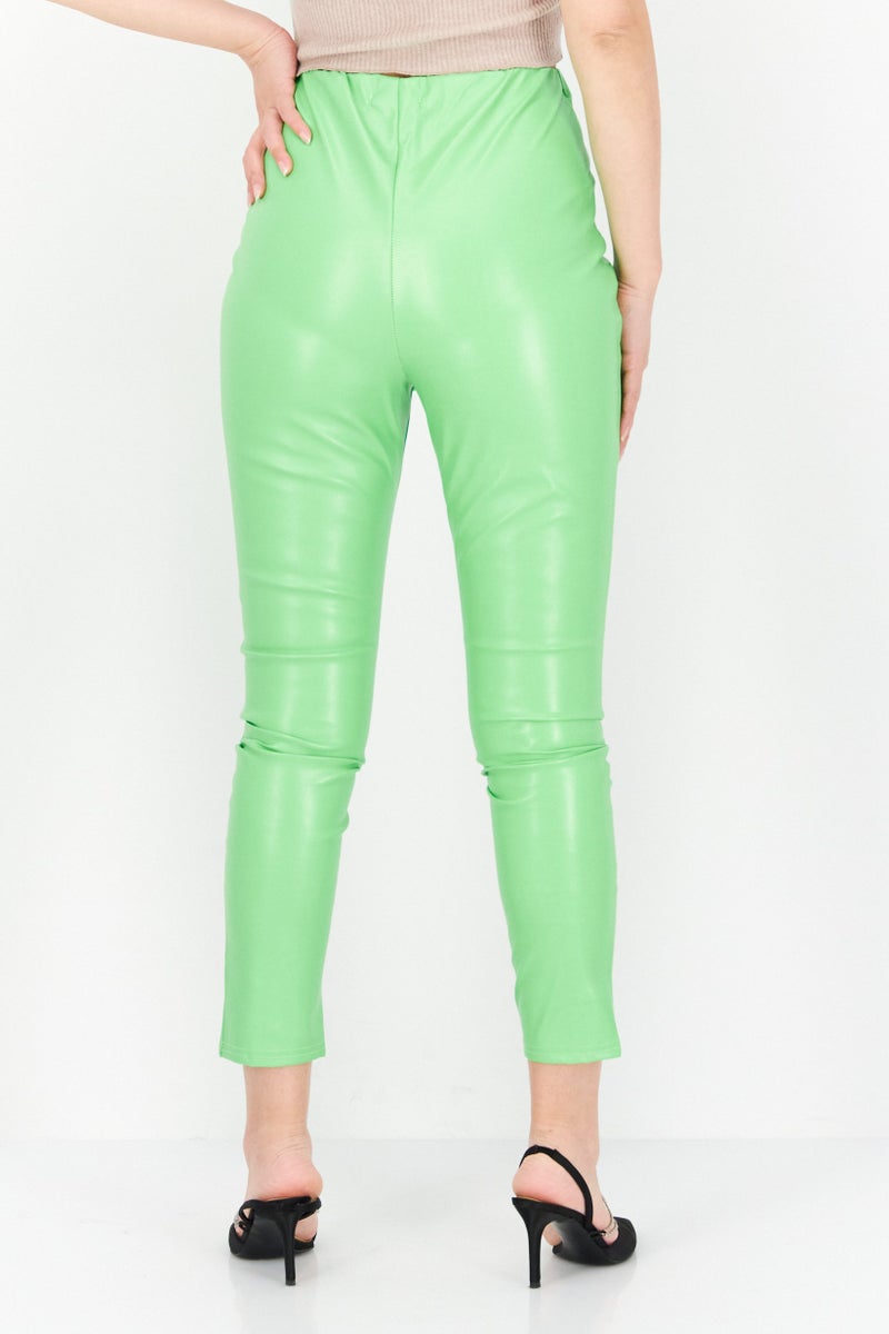 I SAW IT FIRST Women Solid Faux Leather Pants, Lime Green - Image 2