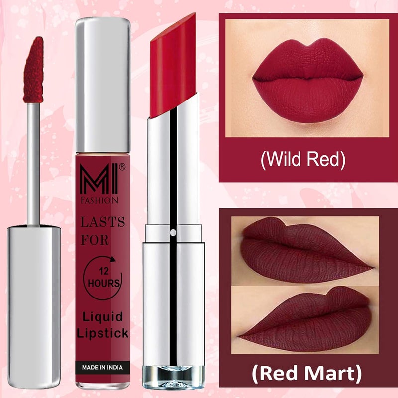 MI Fashion Made in India Lipstick Combo Offers 100 Veg Long Lasting Red Liquid Matte Lipstick Red Bomber Creamy Matte Lipstick - Image 3