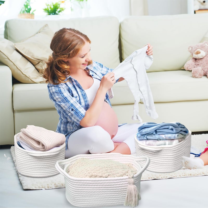 Poschnor Baby Gift Basket With Gift Bags And Ribbons  12X 8 X 5 Inch Empty Cotton Rope Baby Basket  Basket Organizer For Baby And Pet Toys  White - Image 4