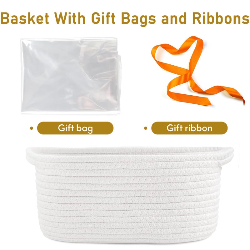 Poschnor Baby Gift Basket With Gift Bags And Ribbons  12X 8 X 5 Inch Empty Cotton Rope Baby Basket  Basket Organizer For Baby And Pet Toys  White - Image 2