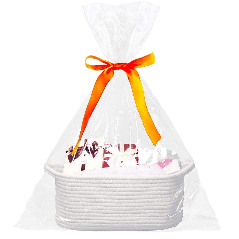 Poschnor Baby Gift Basket With Gift Bags And Ribbons  12X 8 X 5 Inch Empty Cotton Rope Baby Basket  Basket Organizer For Baby And Pet Toys  White - Image 1