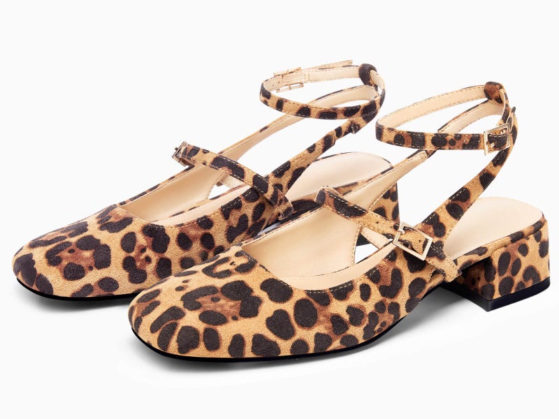 Coutgo Womens Mary Jane Chunky Low Heels Closed Square Toe Ankle Strap Pumps Wedding Party Dress Shoes, Leopard, Size 8 - Image 4