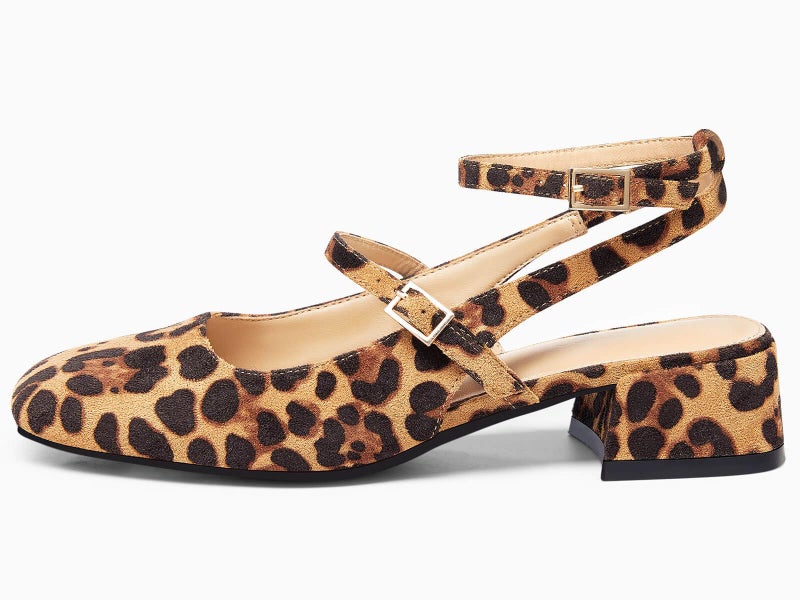 Coutgo Womens Mary Jane Chunky Low Heels Closed Square Toe Ankle Strap Pumps Wedding Party Dress Shoes, Leopard, Size 8 - Image 3