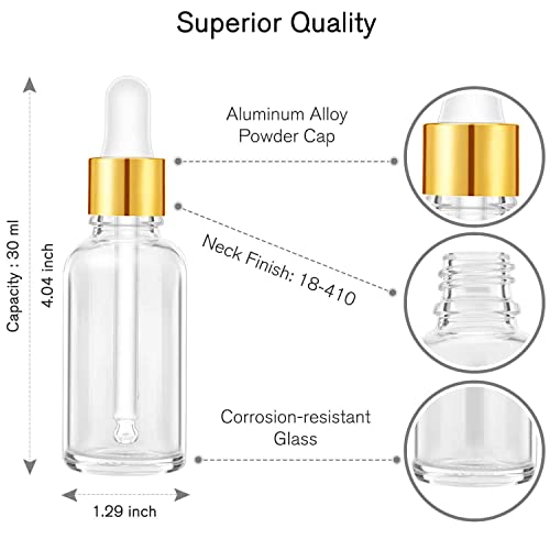PrettyCare 4 Pack 1oz Dropper Bottles for Essential Oils, 30 ml Clear Glass Essential Oils Bottles with Labels, Funnels- Empty Leak Proof Tincture Bottles for Personal Care & Beauty - Image 2