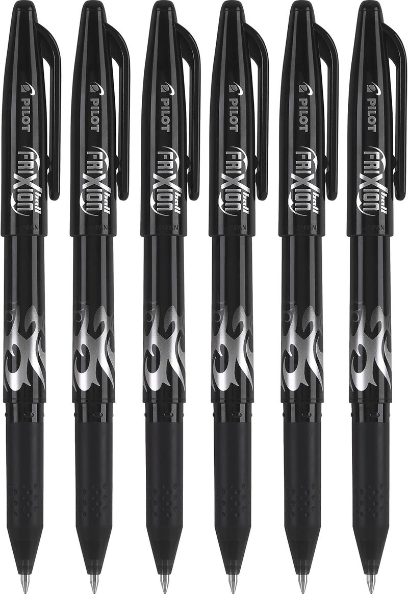Pilot Frixion Ball 0.7mm Erasable Gel Pens, Fine Point, Black Ink, Pack of 6 - Image 1