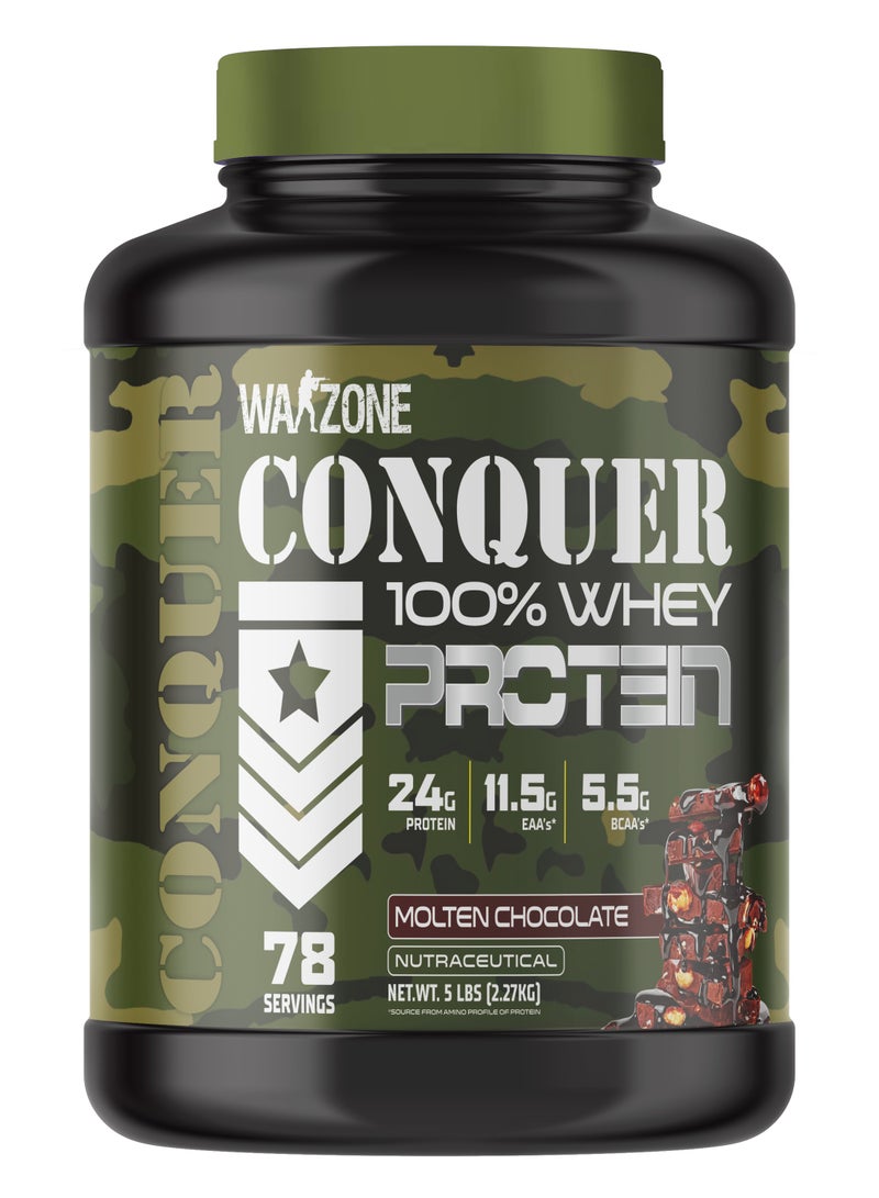Warzone Conquer 100% Whey Protein 5 lbs - Premium Protein Blend for Muscle Growth (Molten Chocolate)  - Image 1