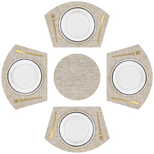 SHACOS SHACOS Large Size Wedge Shape Placemats with Centerpiece Round Mat Set of 5 Round Table Place Mats Washable Dining  - Image 1